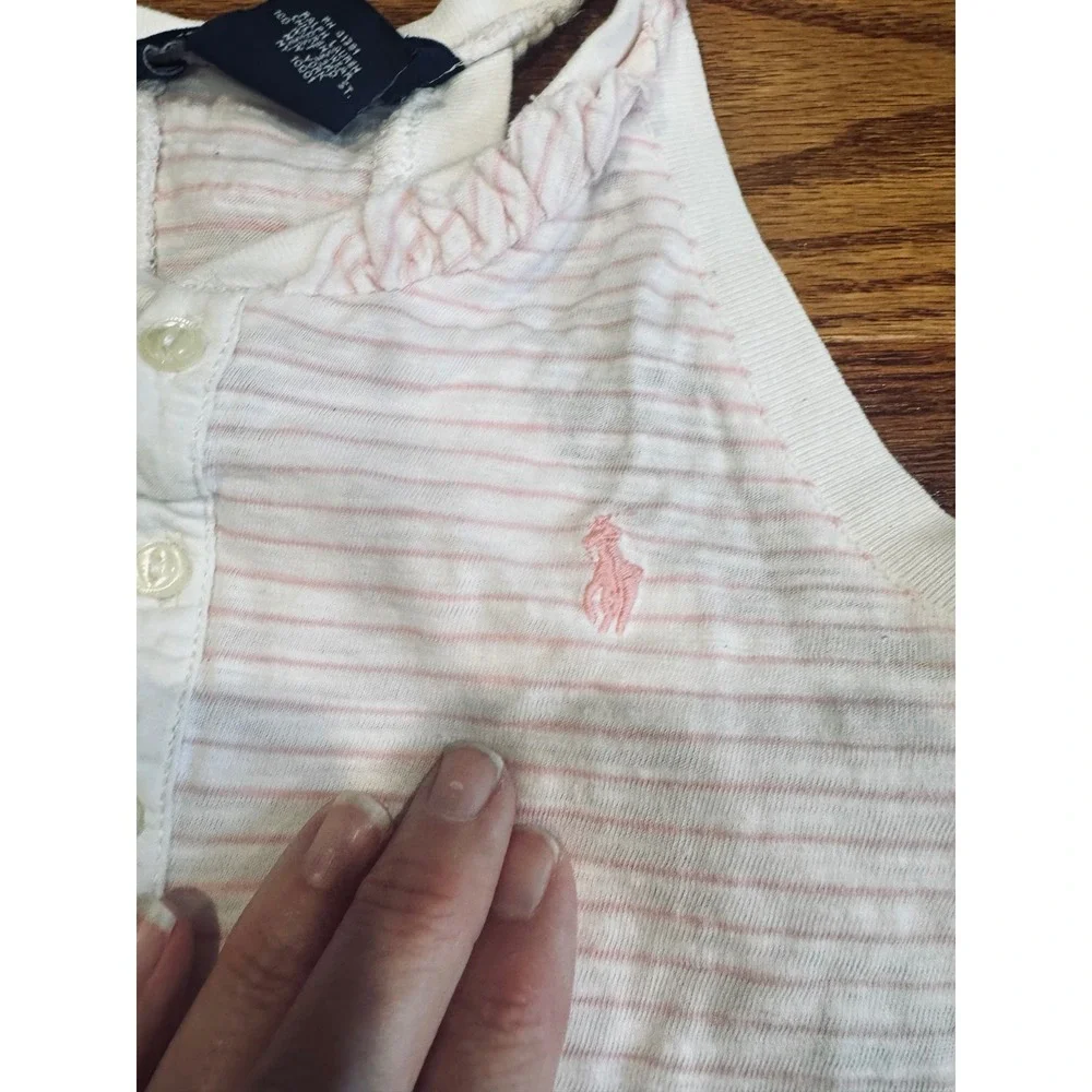 Ralph Lauren Girls Pink White Striped Ruffle Hem Racerback Cotton Dress Size 5